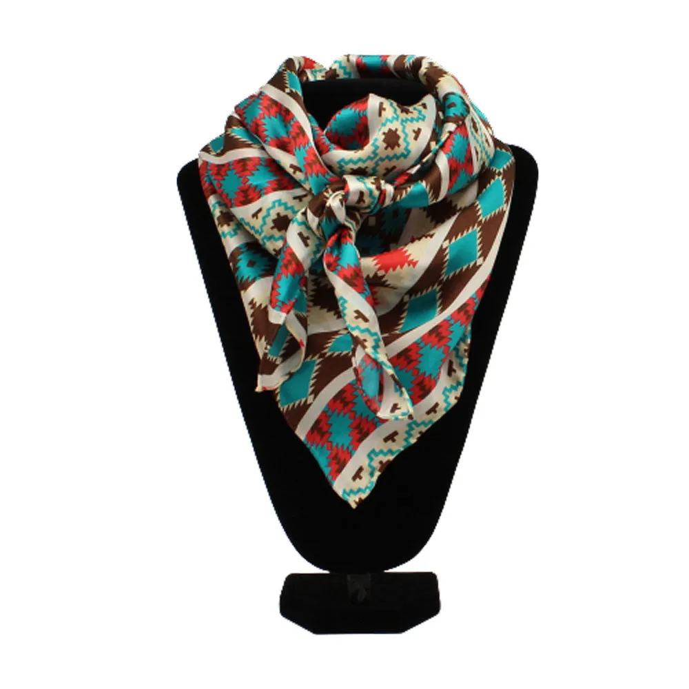 0908933 M&F Silk Print Wild Rag - Aztec Turquoise