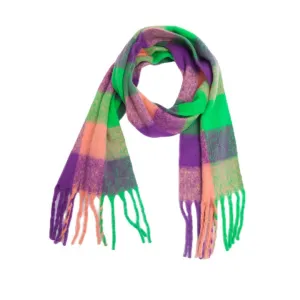 Accity | Plaid Fringe Winter Scarf: Purple