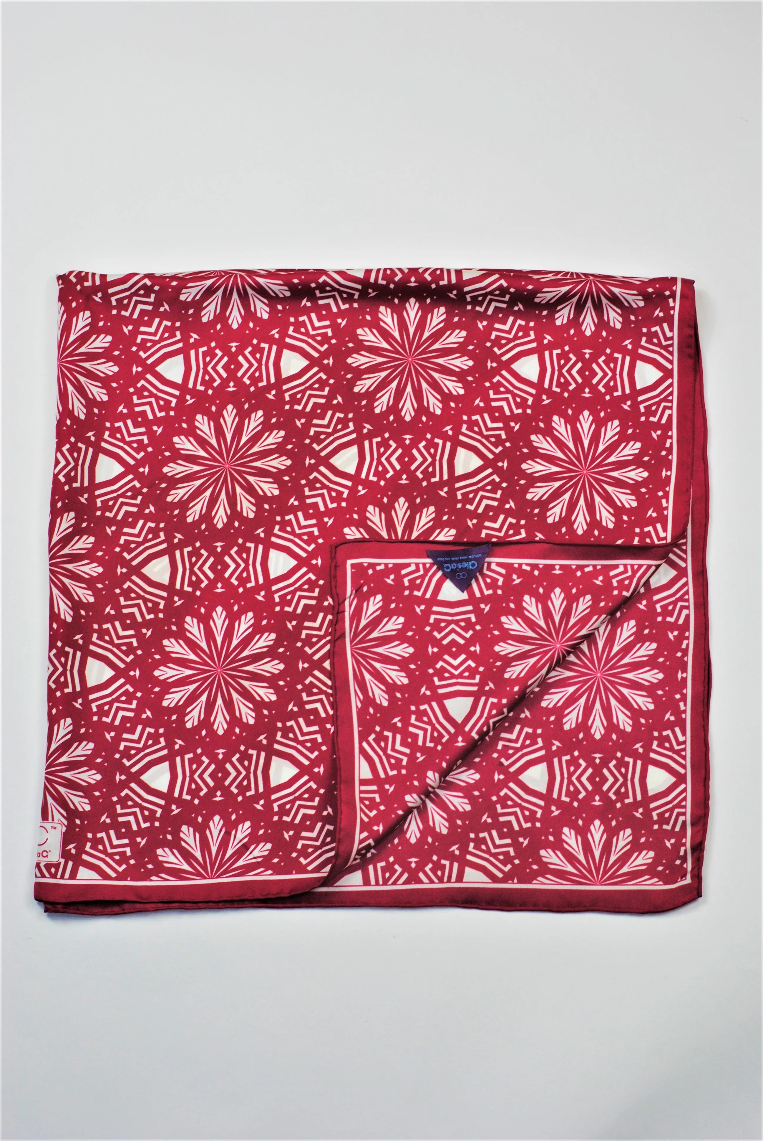 ASTER Mandala Designer 100% Silk Scarf in Burgundy White