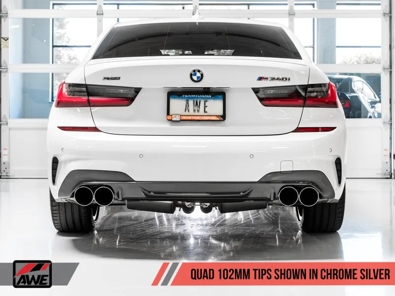 AWE Tuning 2019  BMW M340i (G20) Non-Resonated Touring Edition Exhaust - Quad Chrome Silver Tips