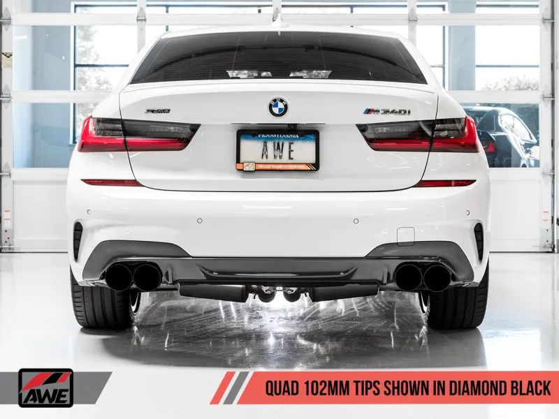 AWE Tuning 2019  BMW M340i (G20) Resonated Touring Edition Exhaust - Quad Diamond Black Tips