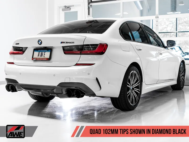 AWE Tuning 2019  BMW M340i (G20) Resonated Touring Edition Exhaust - Quad Diamond Black Tips