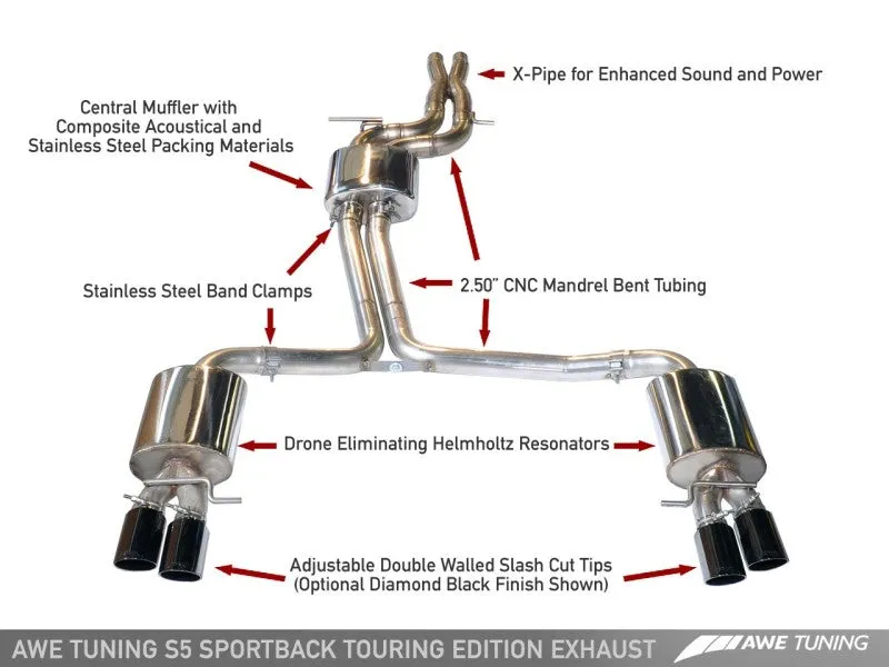 AWE Tuning B8 / B8.5 S5 Sportback Touring Edition Exhaust - Non-Resonated - Diamond Black Tips