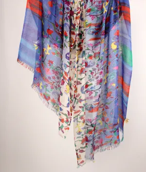 Blue Floral Silk Cashmere Scarf