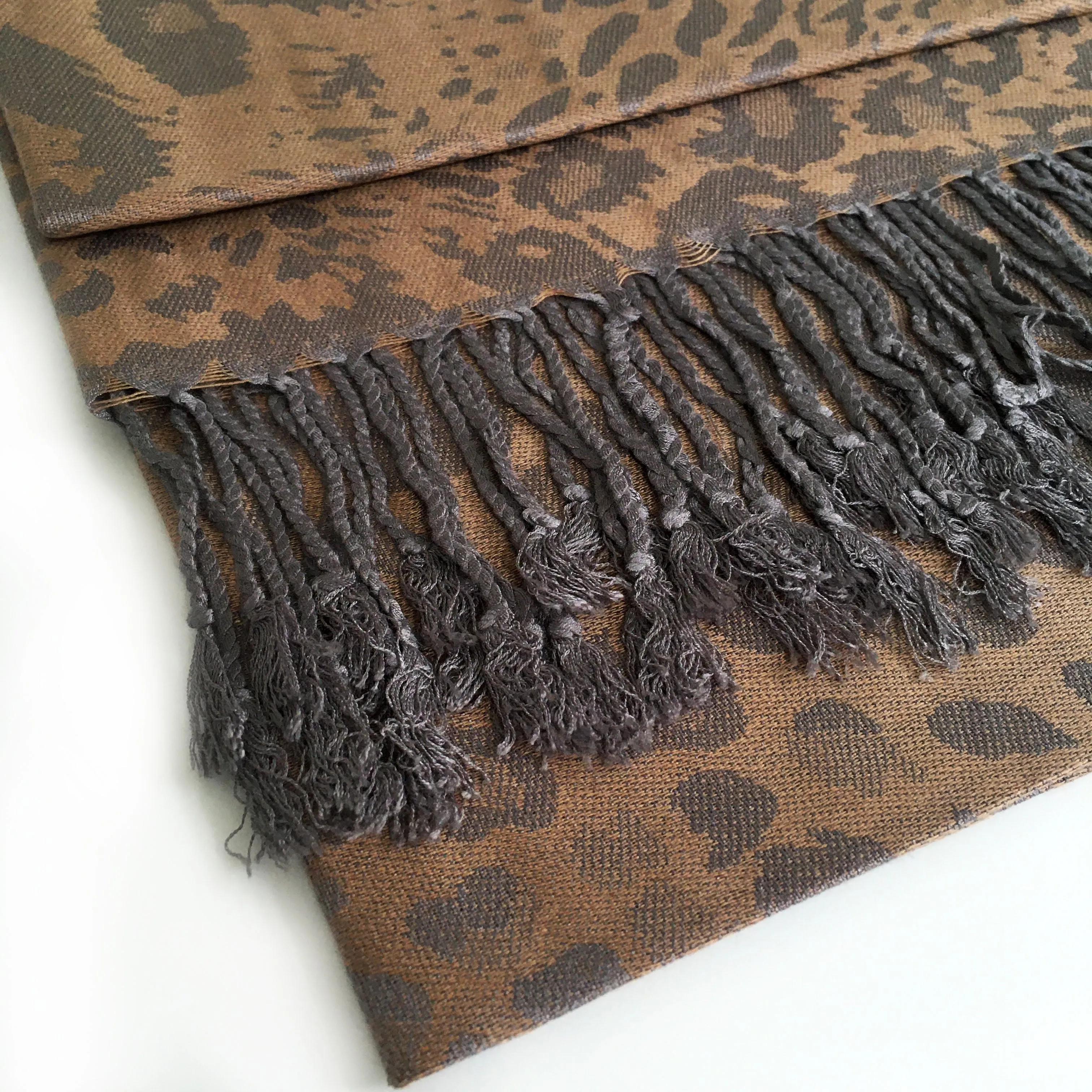 BRONZE LARGE LEOPARD PRINT REVERSIBLE PASHMINA SHAWL SCARF