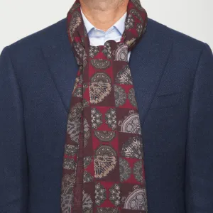 Burgundy Medallion Patchwork and Madras Pattern Wool Scarf