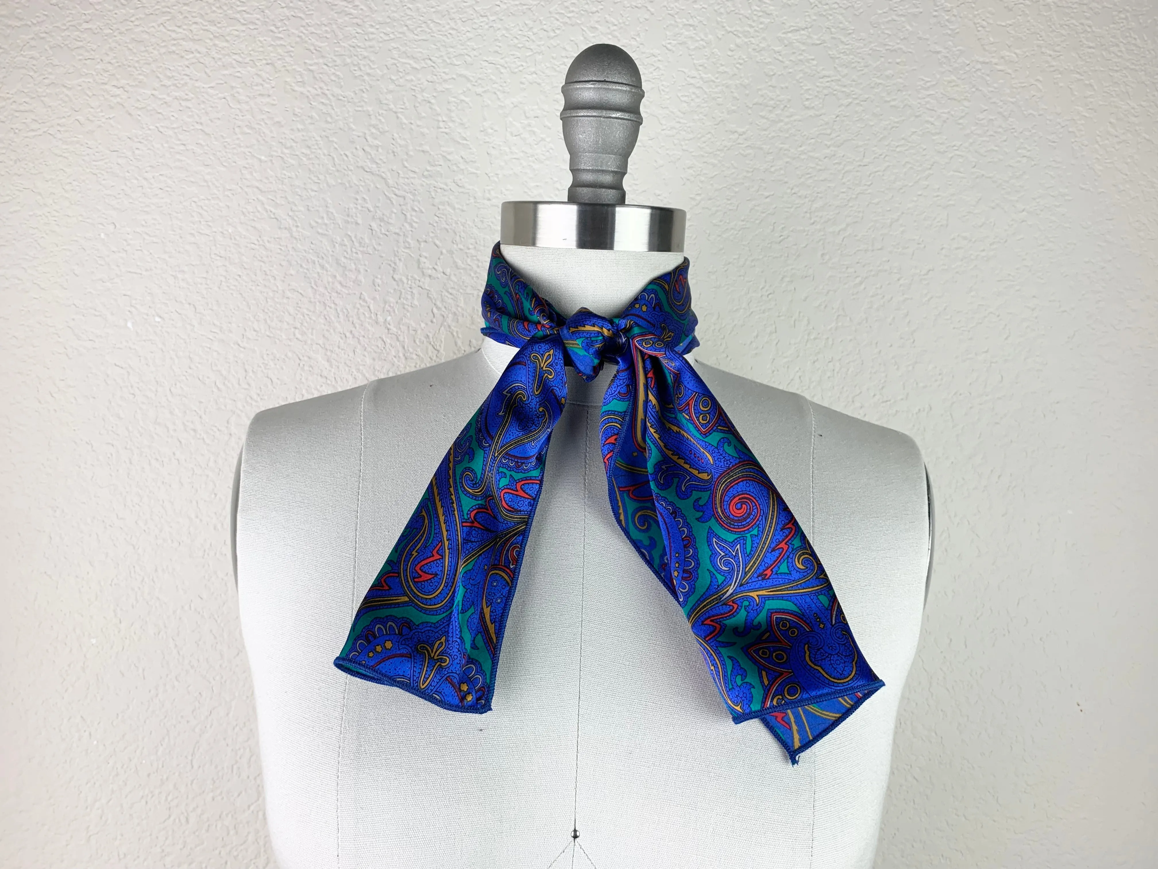 CR Turquoise and Royal Paisley Silk Scarf