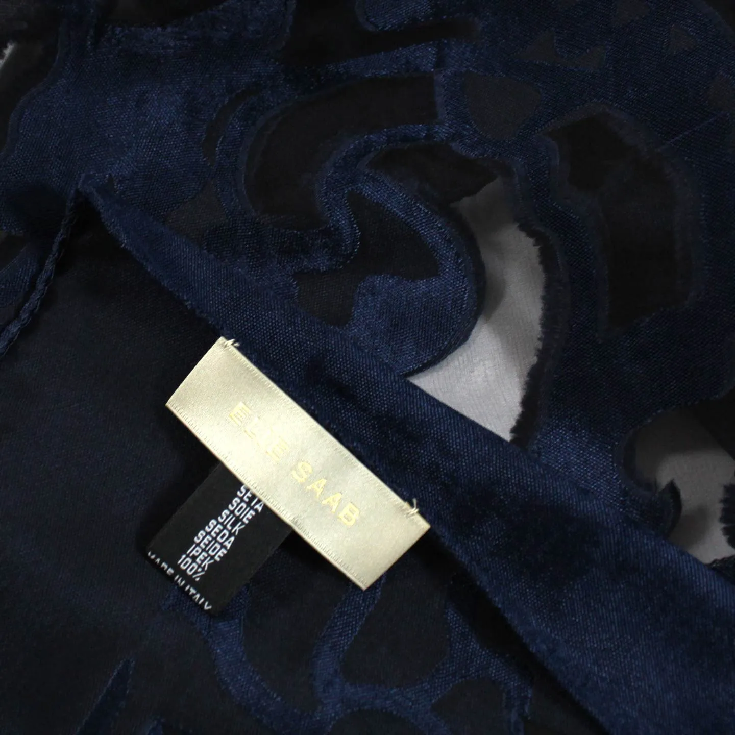 Elie Saab Scarf Dark Blue Design - Paneled/ Embellished Silk Shawl