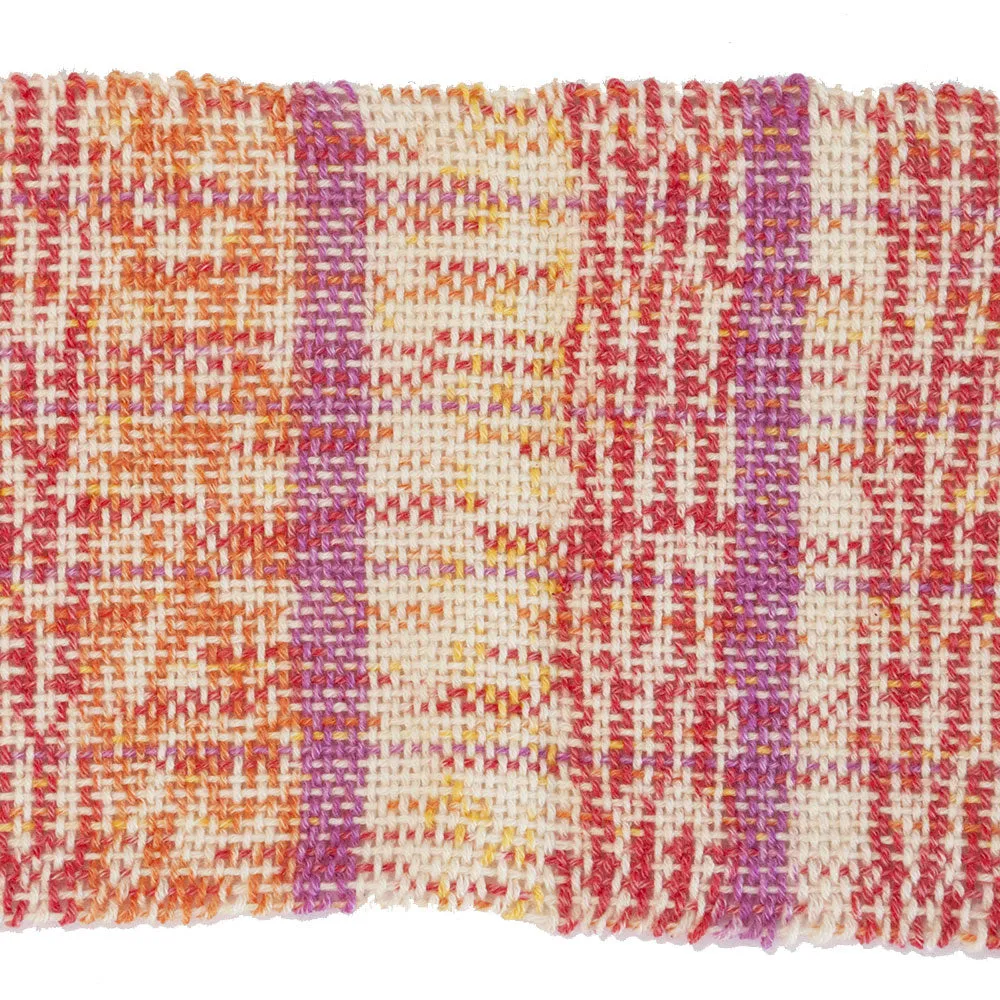 Handwoven Scarf, cream, pink and orange cotton/wool, 5" x 65"