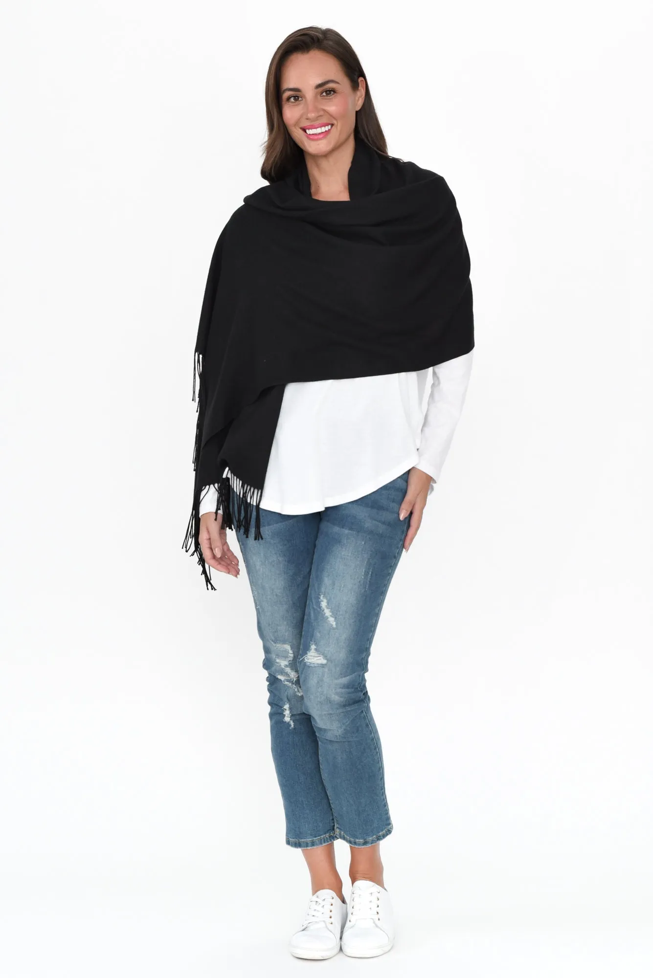 Heta Black Cotton Pashmina Scarf