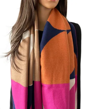 LARGE FUCHSIA CASHMERE RETRO PRINT REVERSIBLE WINTER SHAWL BLANKET SCARF