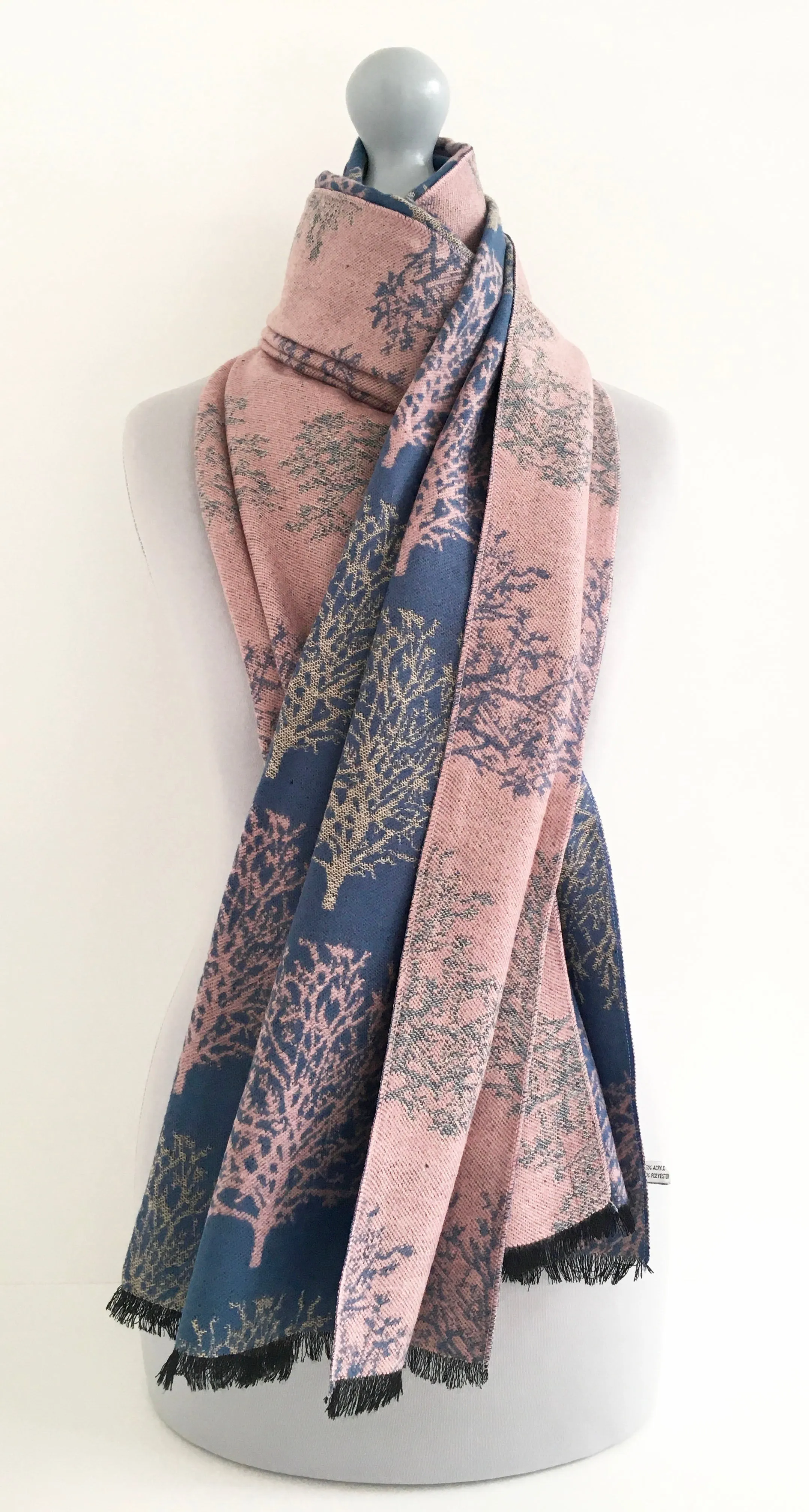 LARGE THICK BLUE BLUSH TREE REVERSIBLE WINTER SHAWL BLANKET SCARF