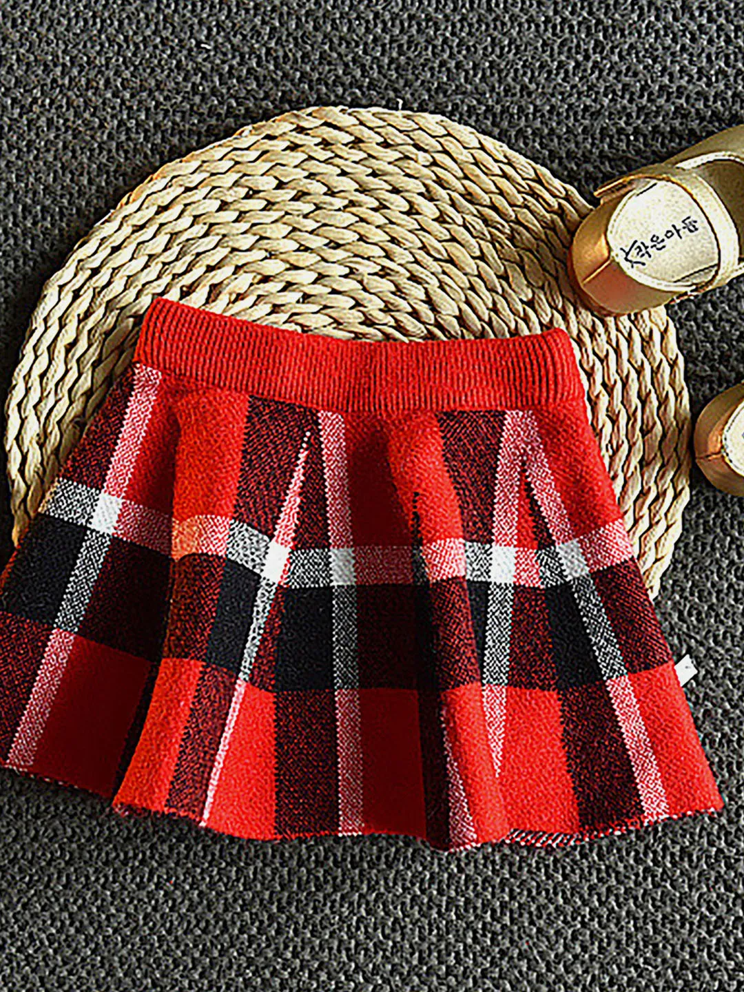 Little Surprise Box Red Plaid Peter Pan collar 2 pcs sweatshirt & Skirt Winterwear set for Girls