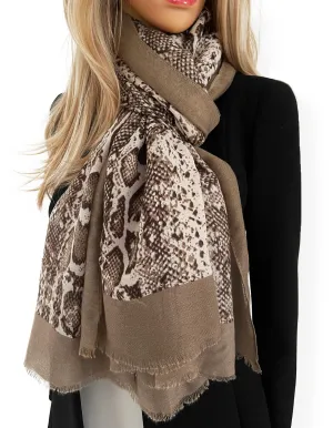 LONG TAUPE SNAKESKIN PRINT LIGHTWEIGHT SCARF