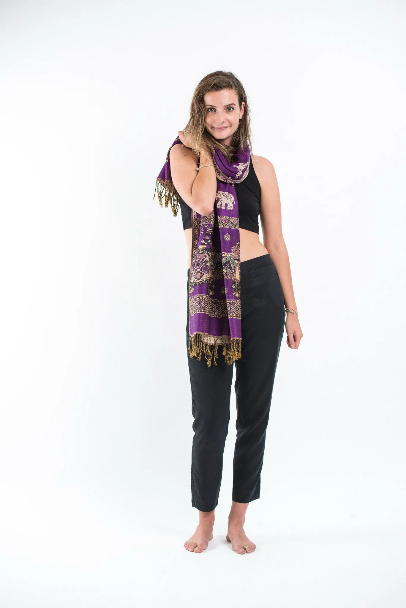 Nepal Elephant Pashmina Shawl Scarf in Purple