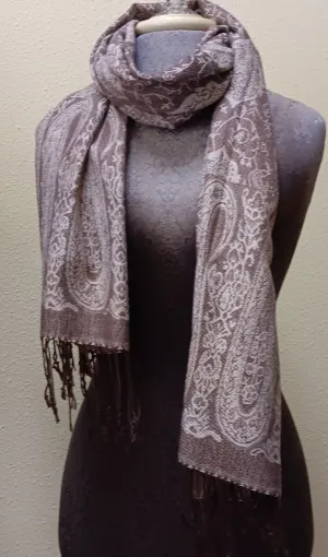 Pashmina ~ White & Brown Paisley