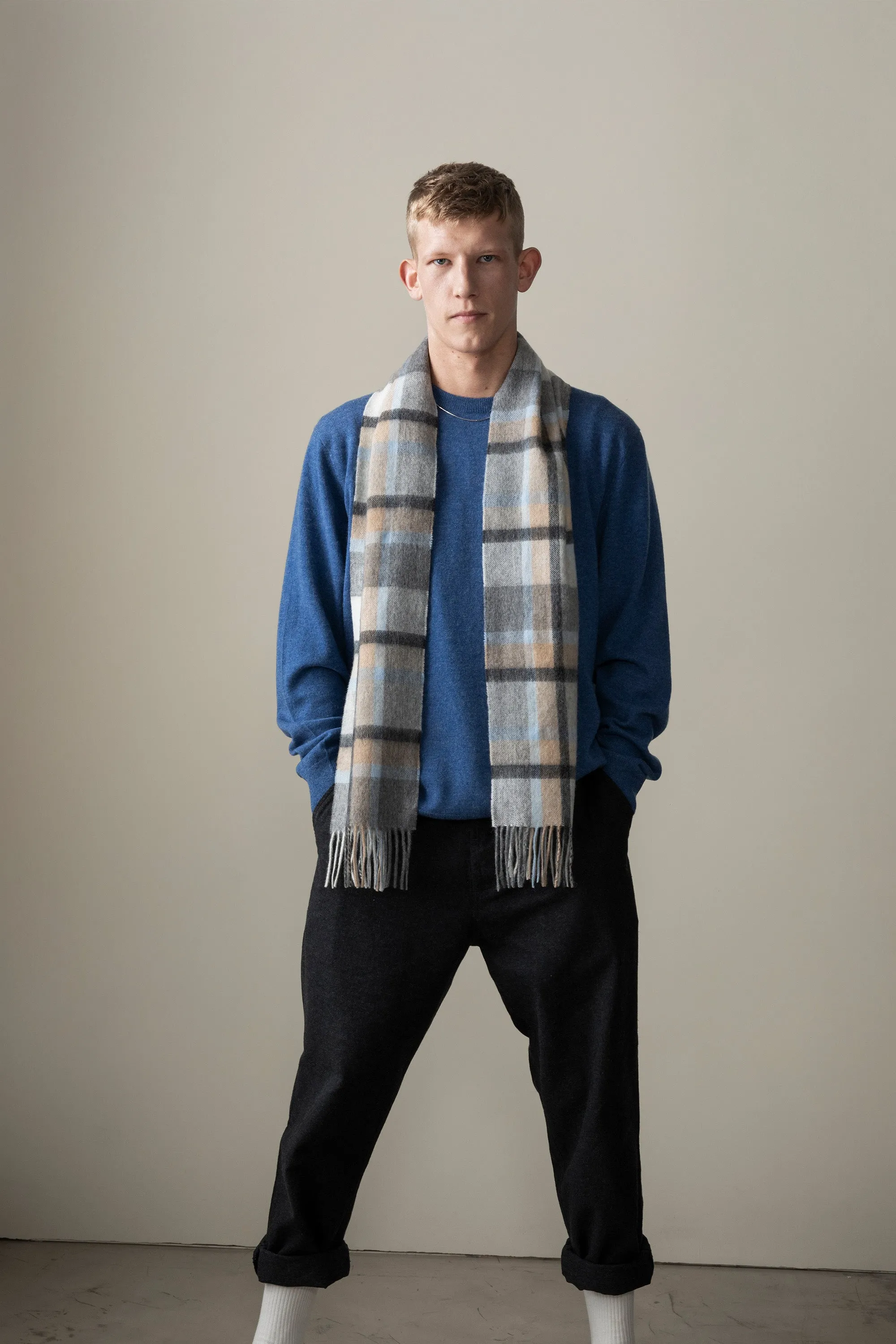 Princeton Check Lambswool Scarf - Blue