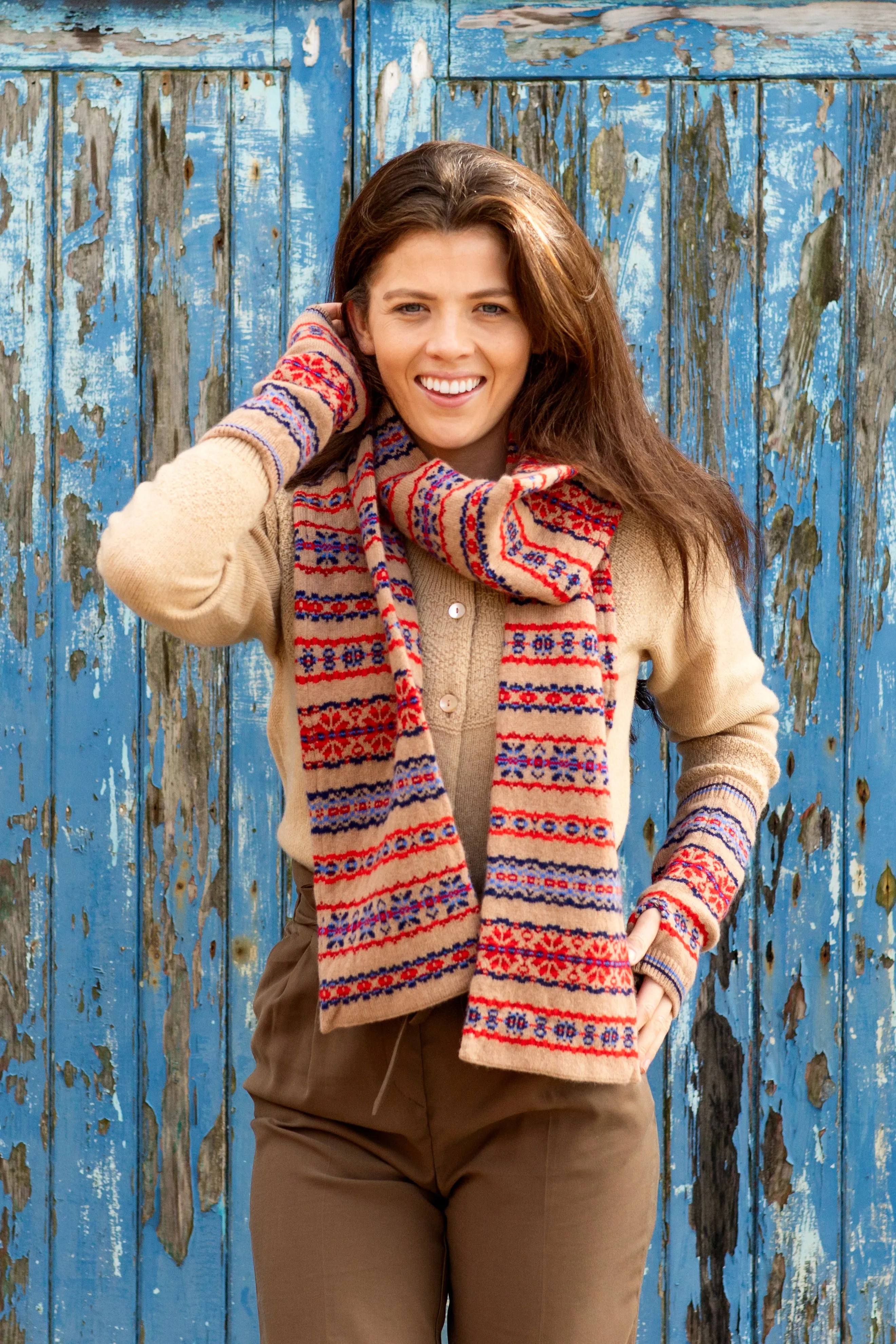 Scalloway Fair isle scarf - Camel