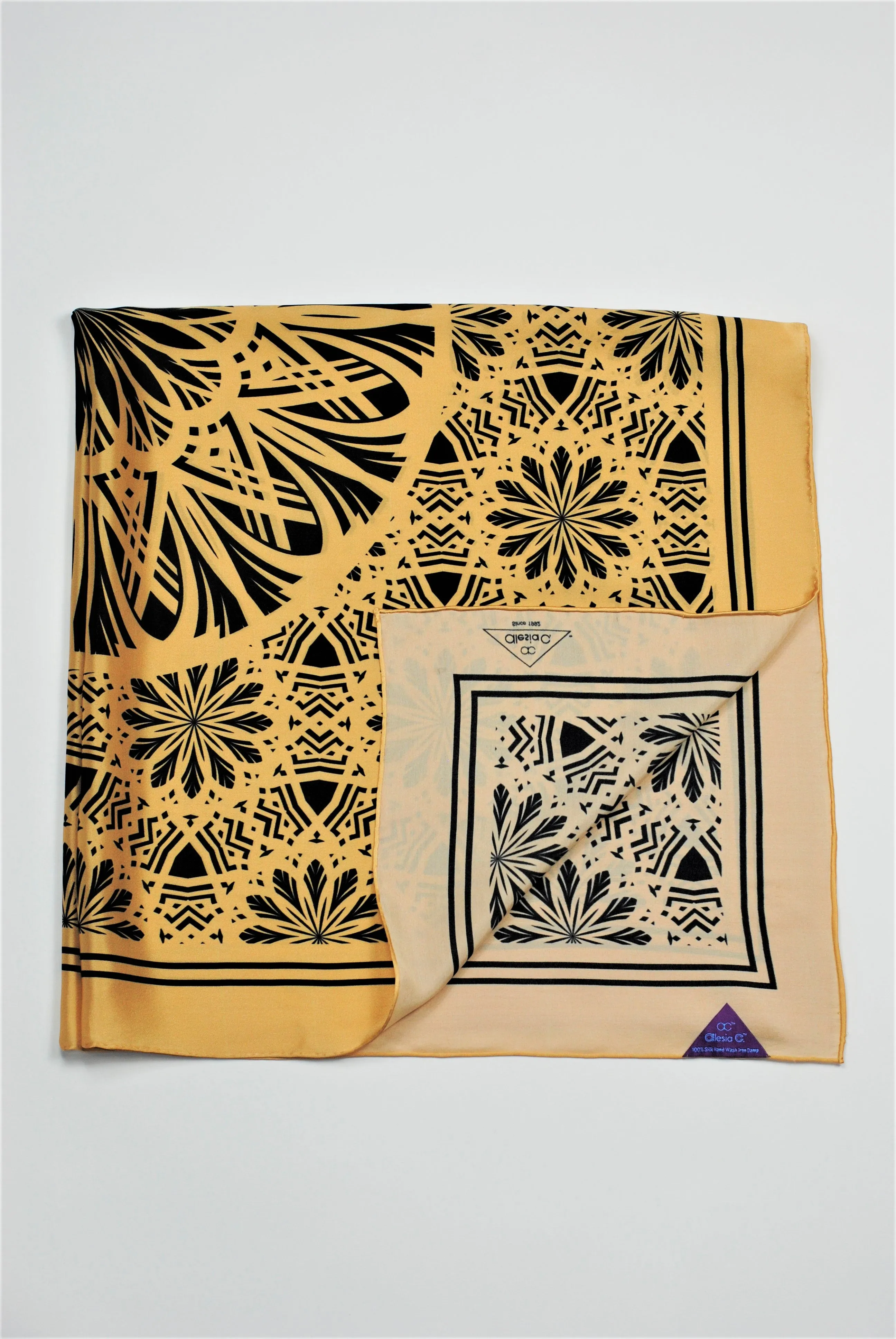 SERENITY Mandala 100% Silk Scarf in Beige Black