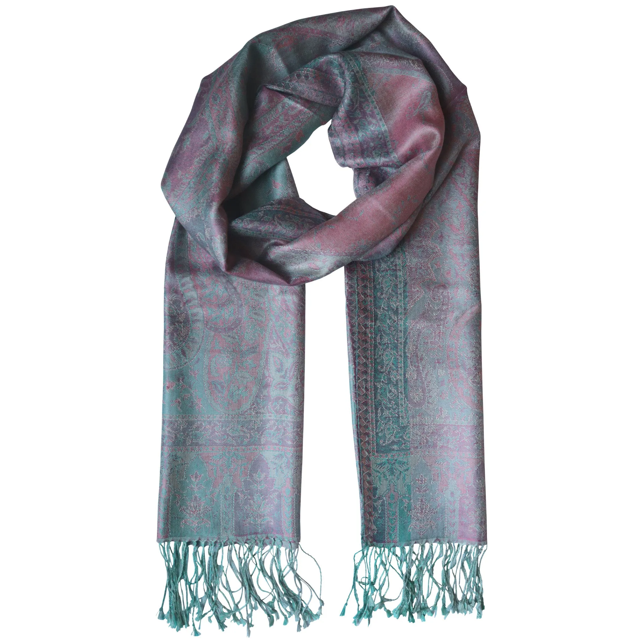 Silk Jacquard Stole - Blue/Pink (Small)