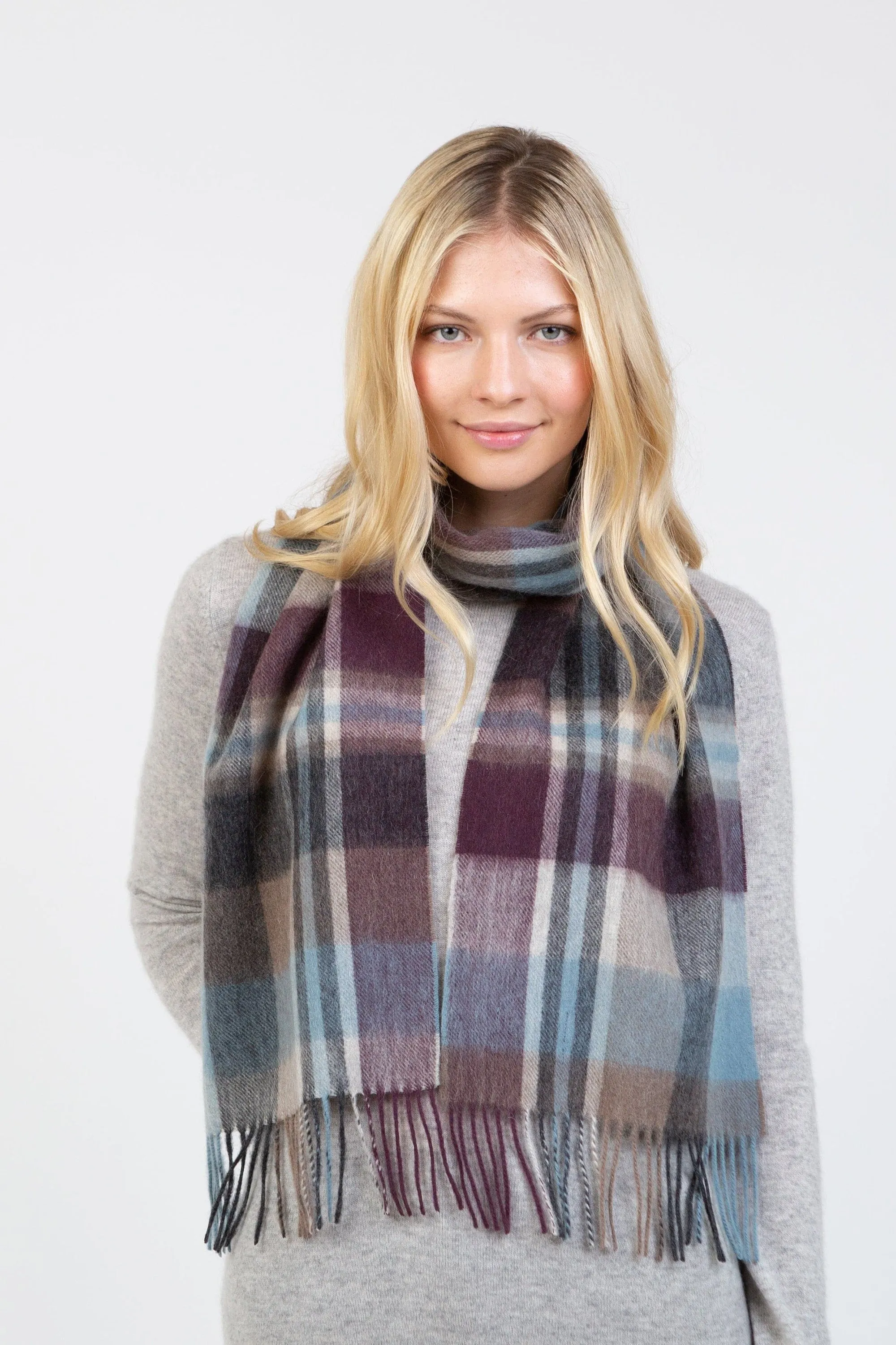 Square Check Lambswool Scarf - Damson