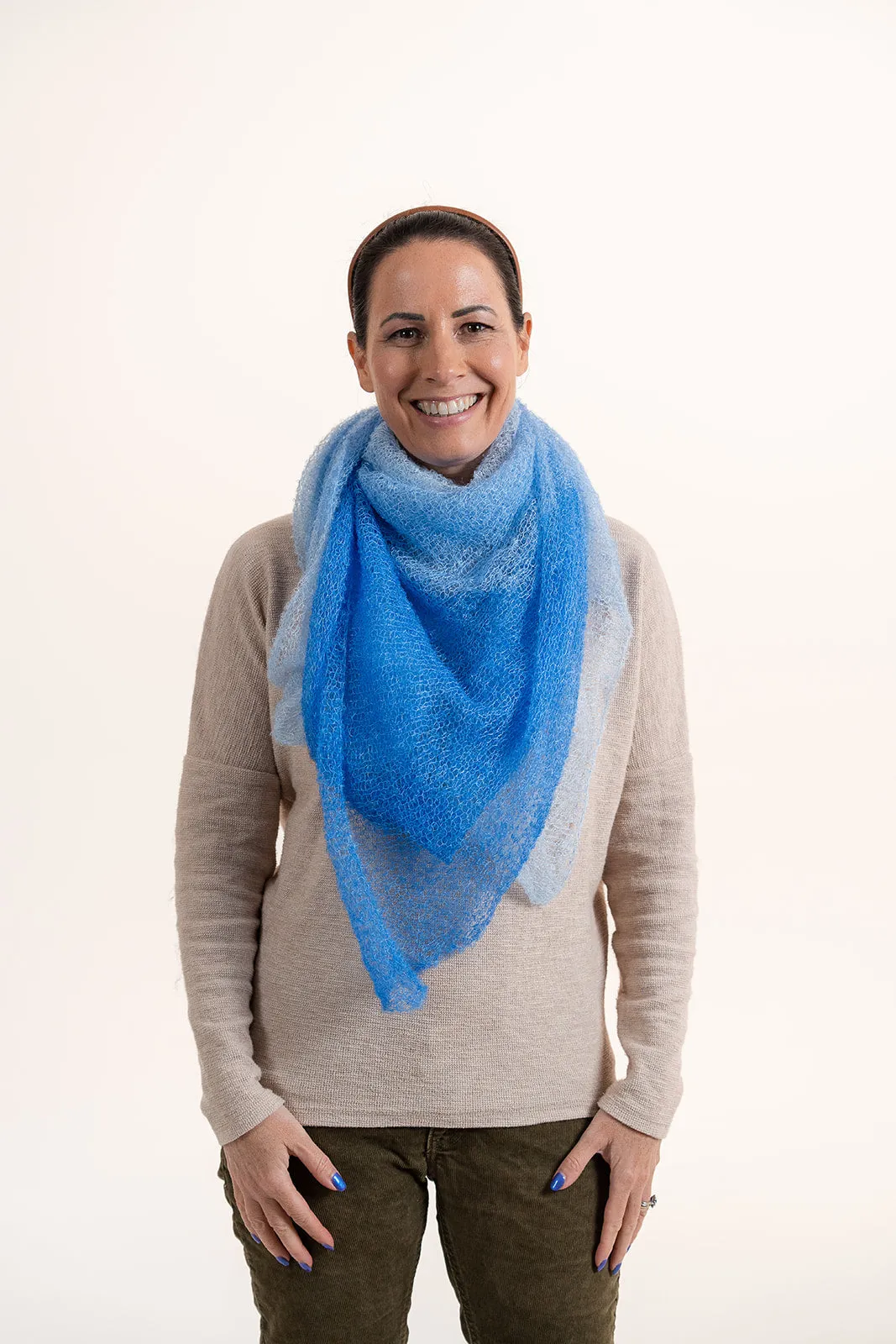 Super Fine Square Mohair Scarf - Blue dip dye