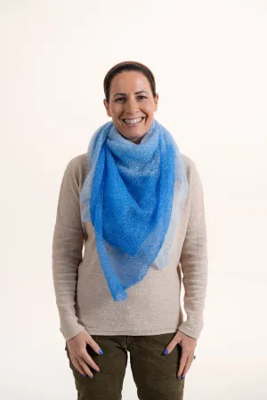 Super Fine Square Mohair Scarf - Blue dip dye