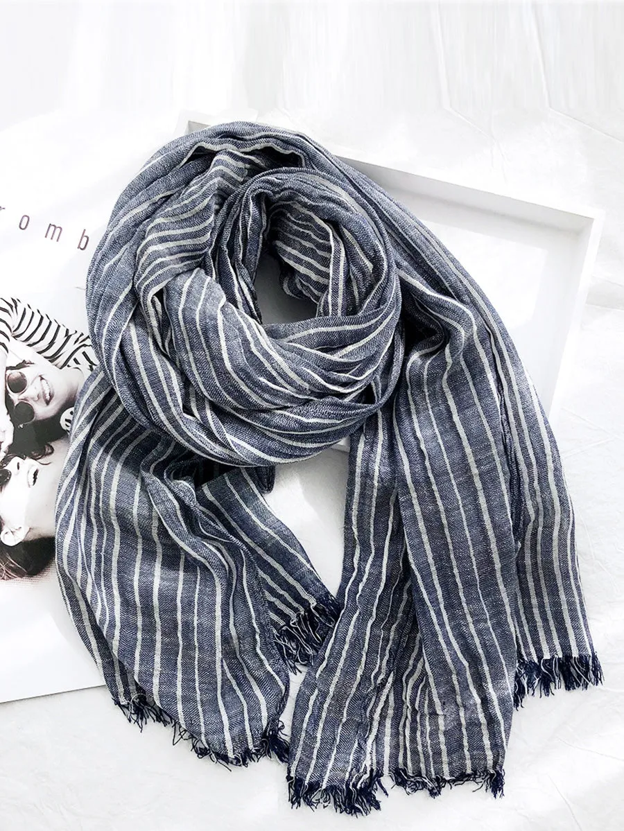 Women Vintage Stripe Tassel Soft Scarves