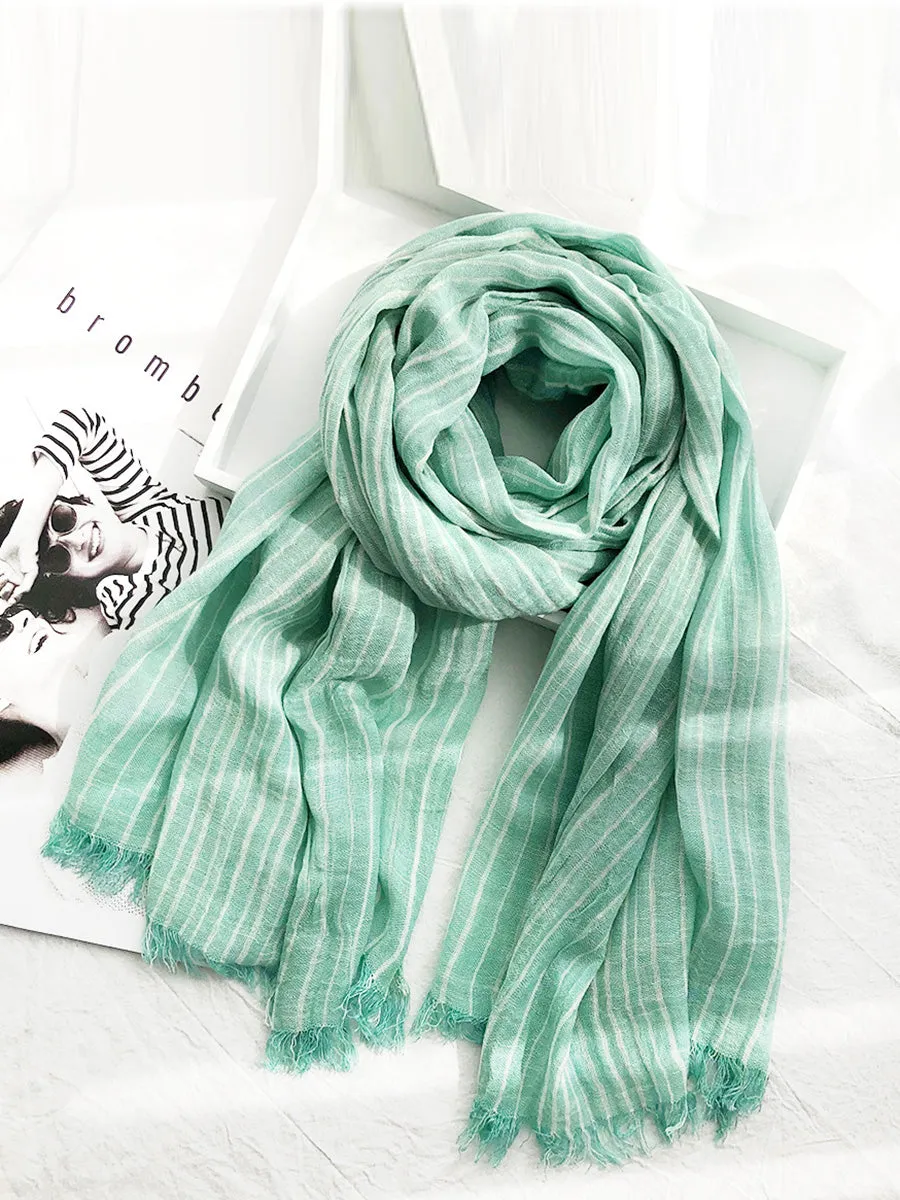 Women Vintage Stripe Tassel Soft Scarves