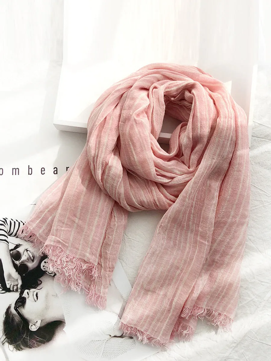 Women Vintage Stripe Tassel Soft Scarves